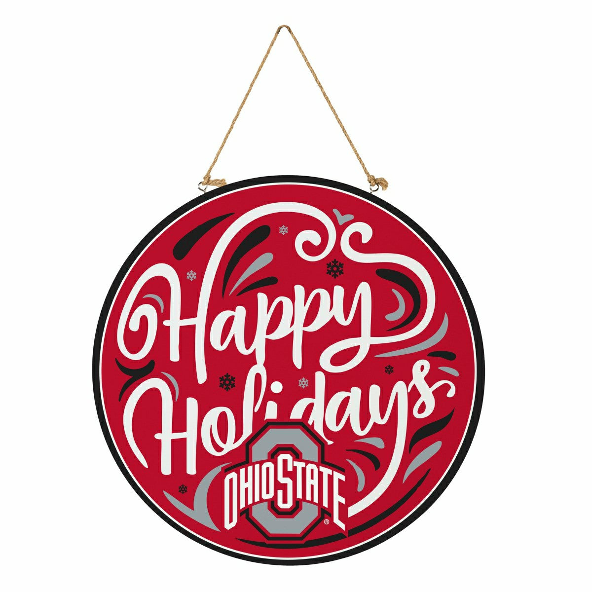 Ohio State University Holiday Round Door Décor with Hanging Rope, 18x1 - Collegiate Home