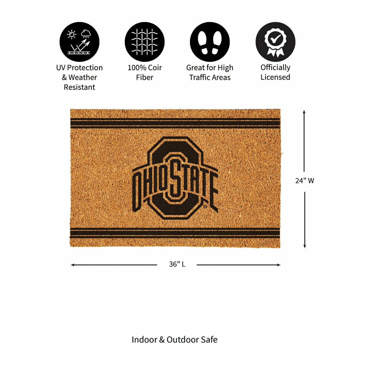 Ohio State University Large One Color Coir Mat, 36"x24" - Collegiate
