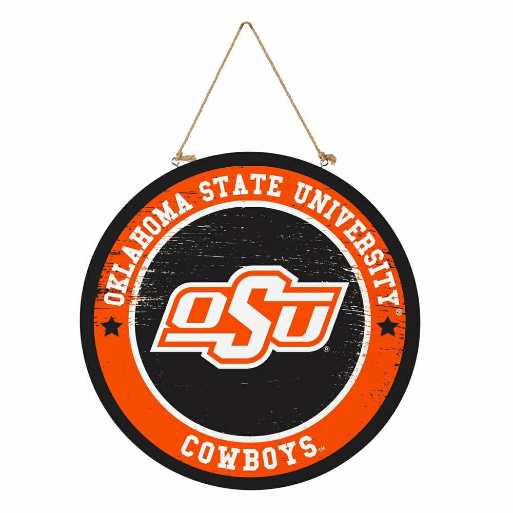 Oklahoma State University Round Door Décor with Hanging Rope, 18x18 - Collegiate Home