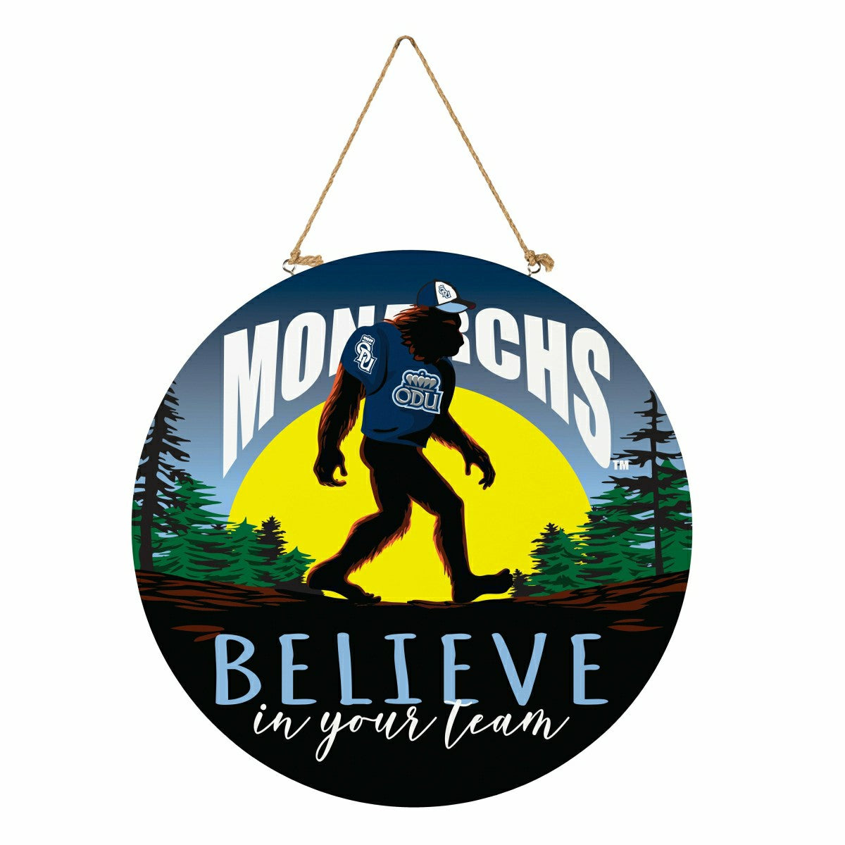 Old Dominion University Bigfoot Round Door Décor with Hanging Rope, 18 - Collegiate Home