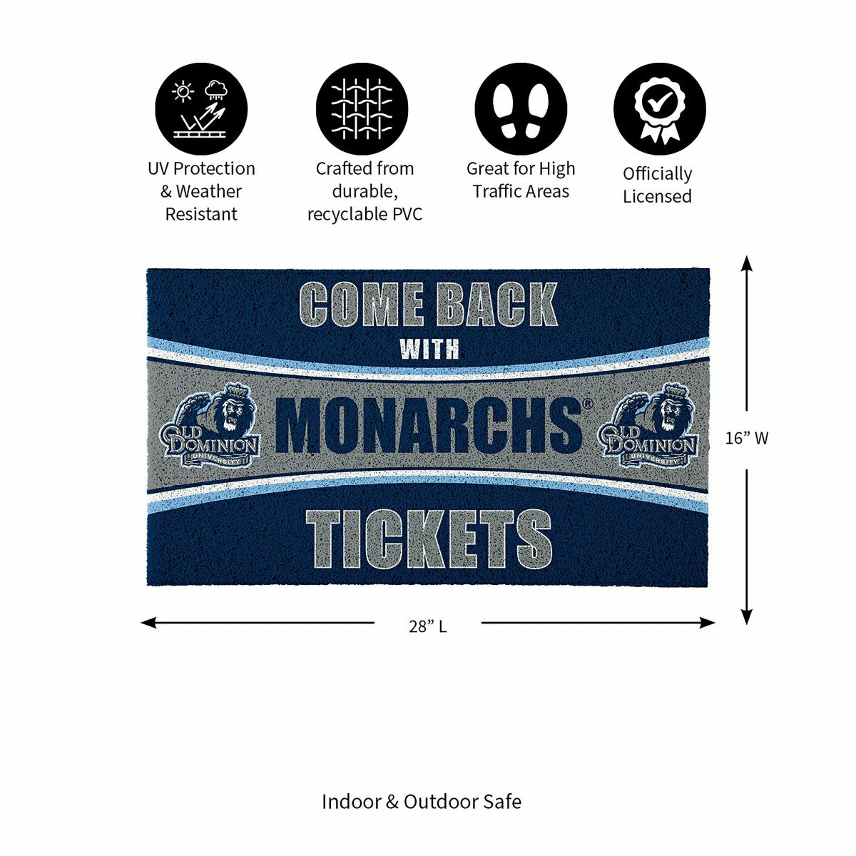 28" x 16" PVC Trapper Mat, Come Back with Tickets, Old Dominion Univer - Collegiate