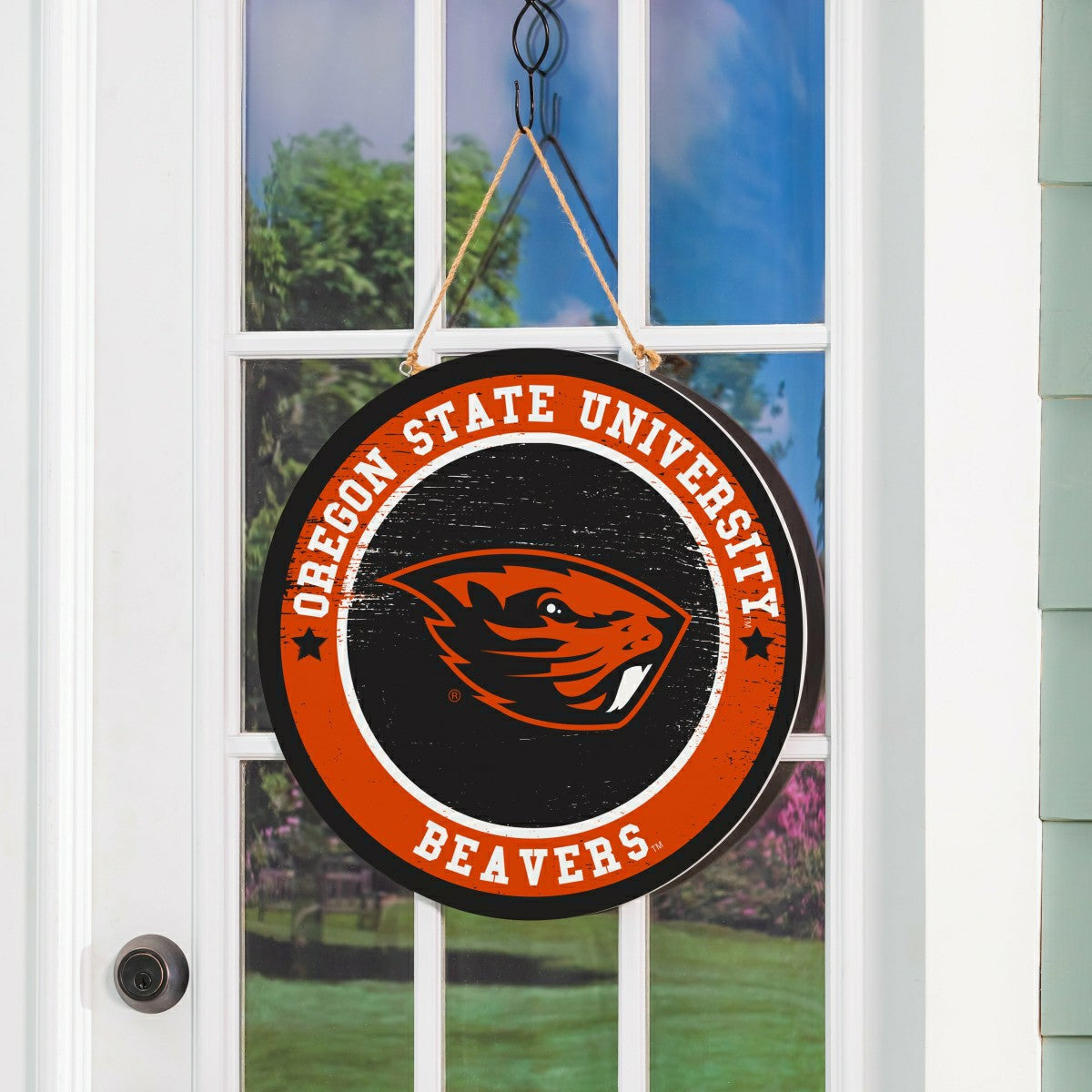 Oregon State University Round Door Décor with Hanging Rope, 18x18 - Collegiate Home