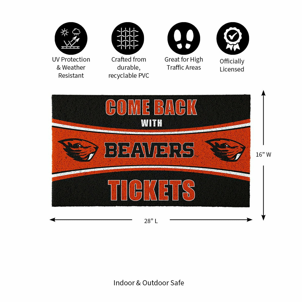 28" x 16" PVC Trapper Mat, Come Back with Tickets, Oregon State Univer - Collegiate