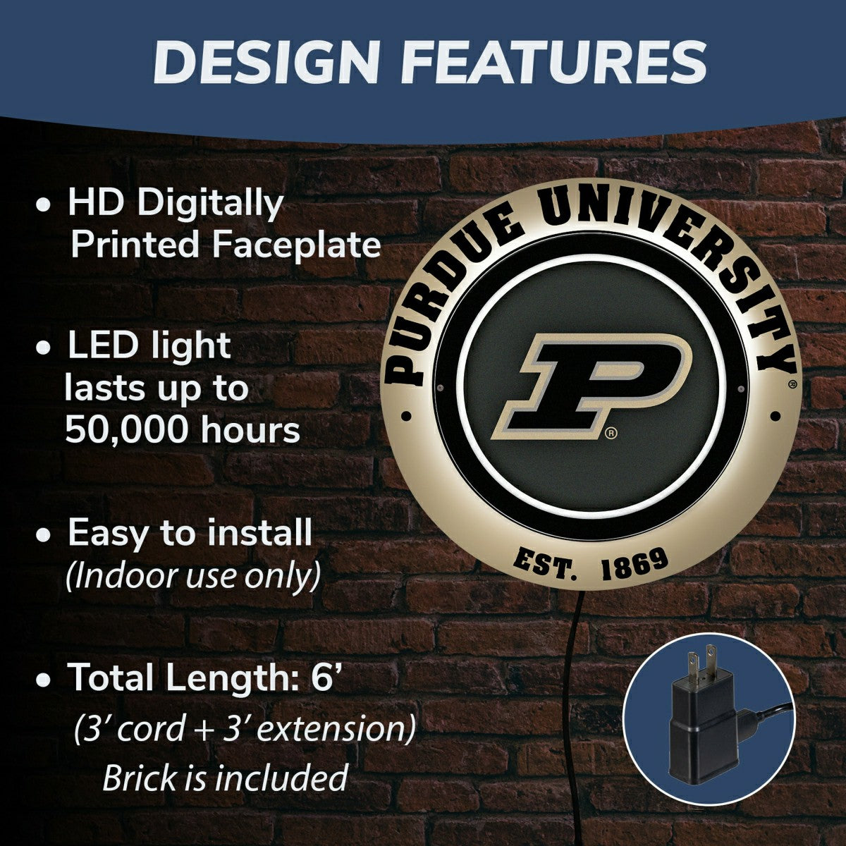 Purdue University, Metal Lite, Round - Collegiate
