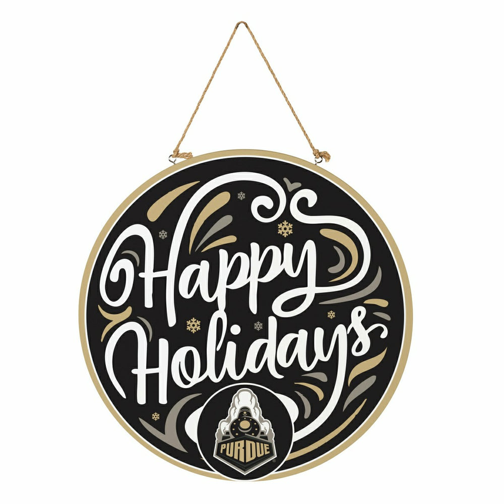 Purdue University Holiday Round Door Décor with Hanging Rope, 18x18 - Collegiate Home