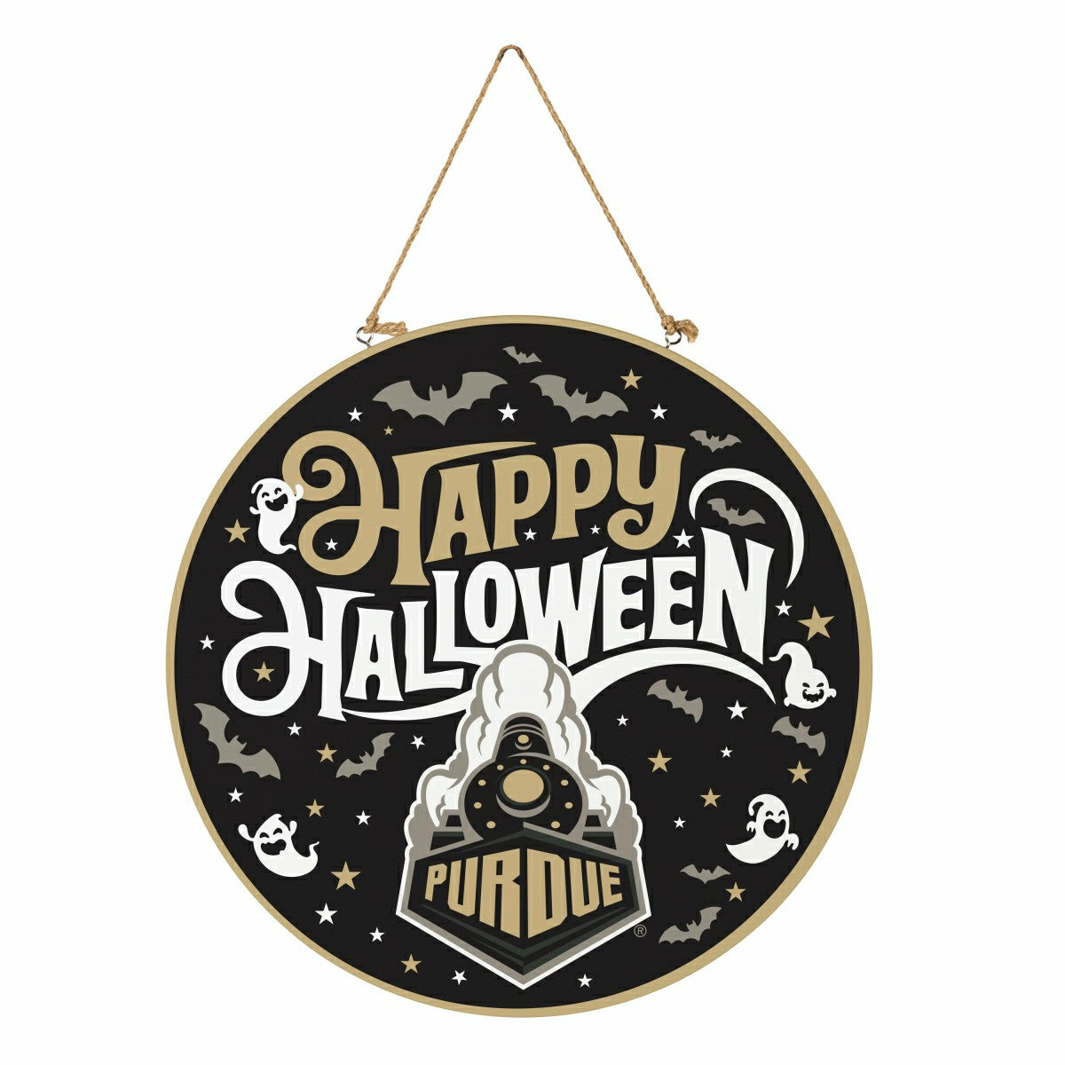 Purdue University Halloween Round Door Décor with Hanging Rope, 18x18 - Collegiate Home