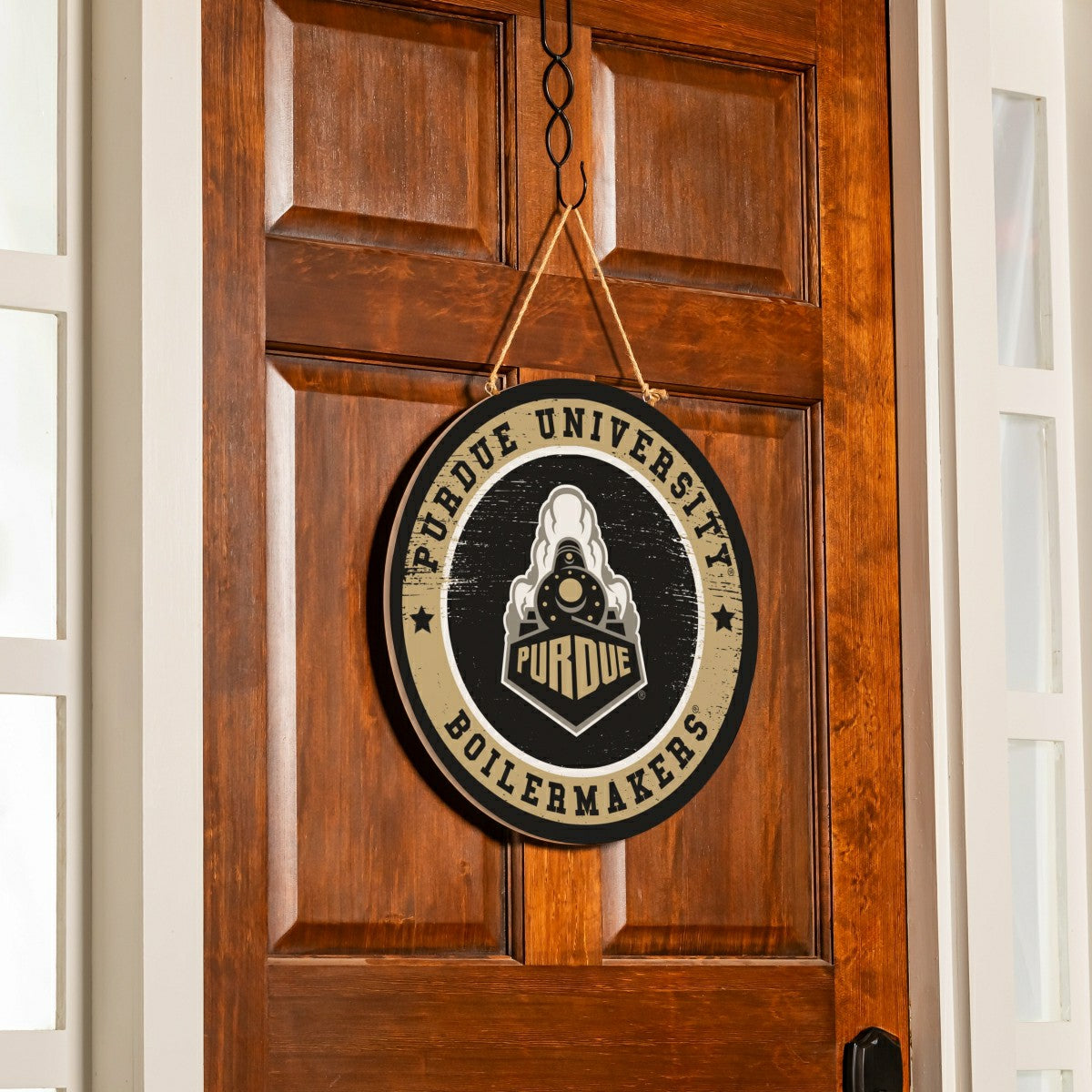 Purdue University Round Door Décor with Hanging Rope, 18x18 - Collegiate Home