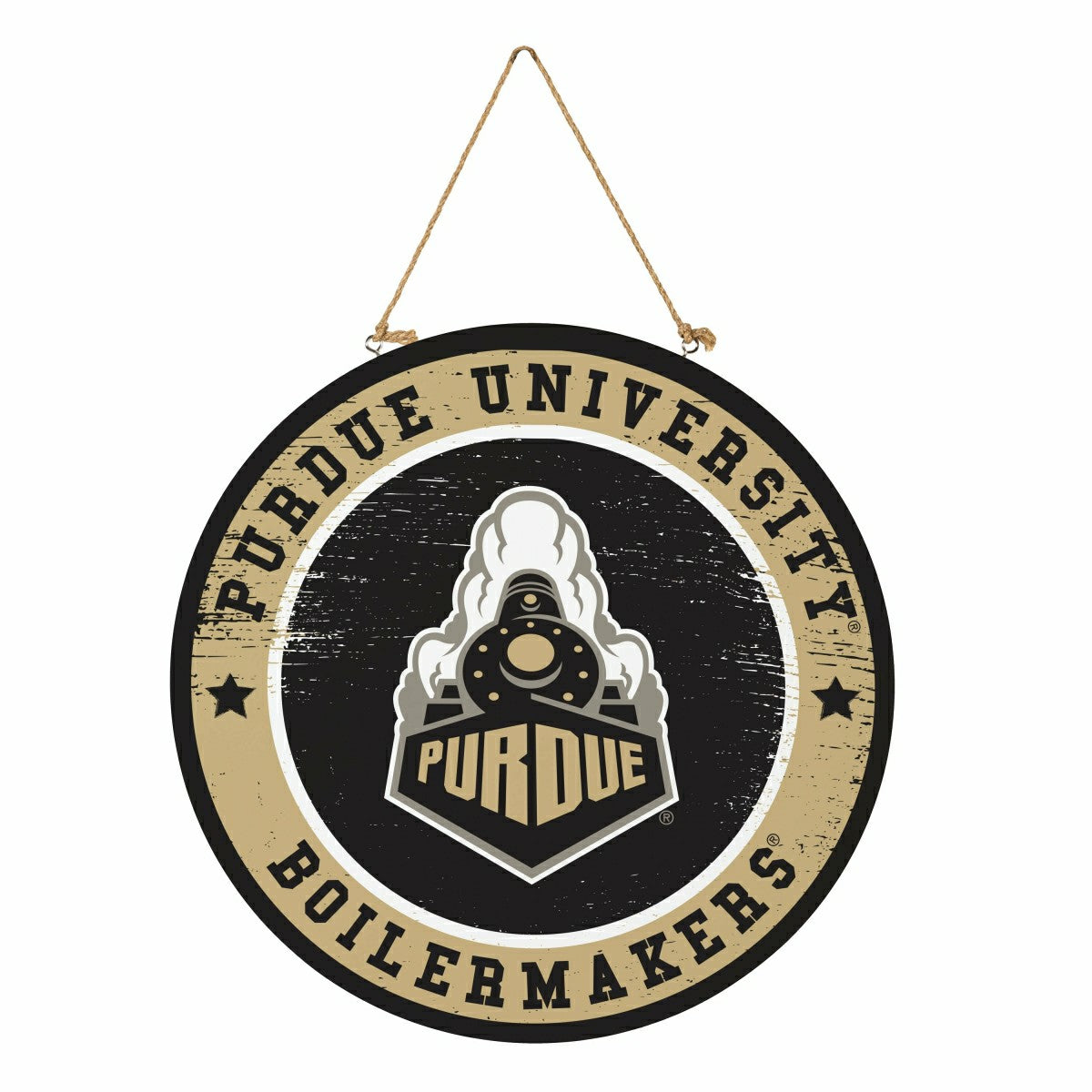 Purdue University Round Door Décor with Hanging Rope, 18x18 - Collegiate Home