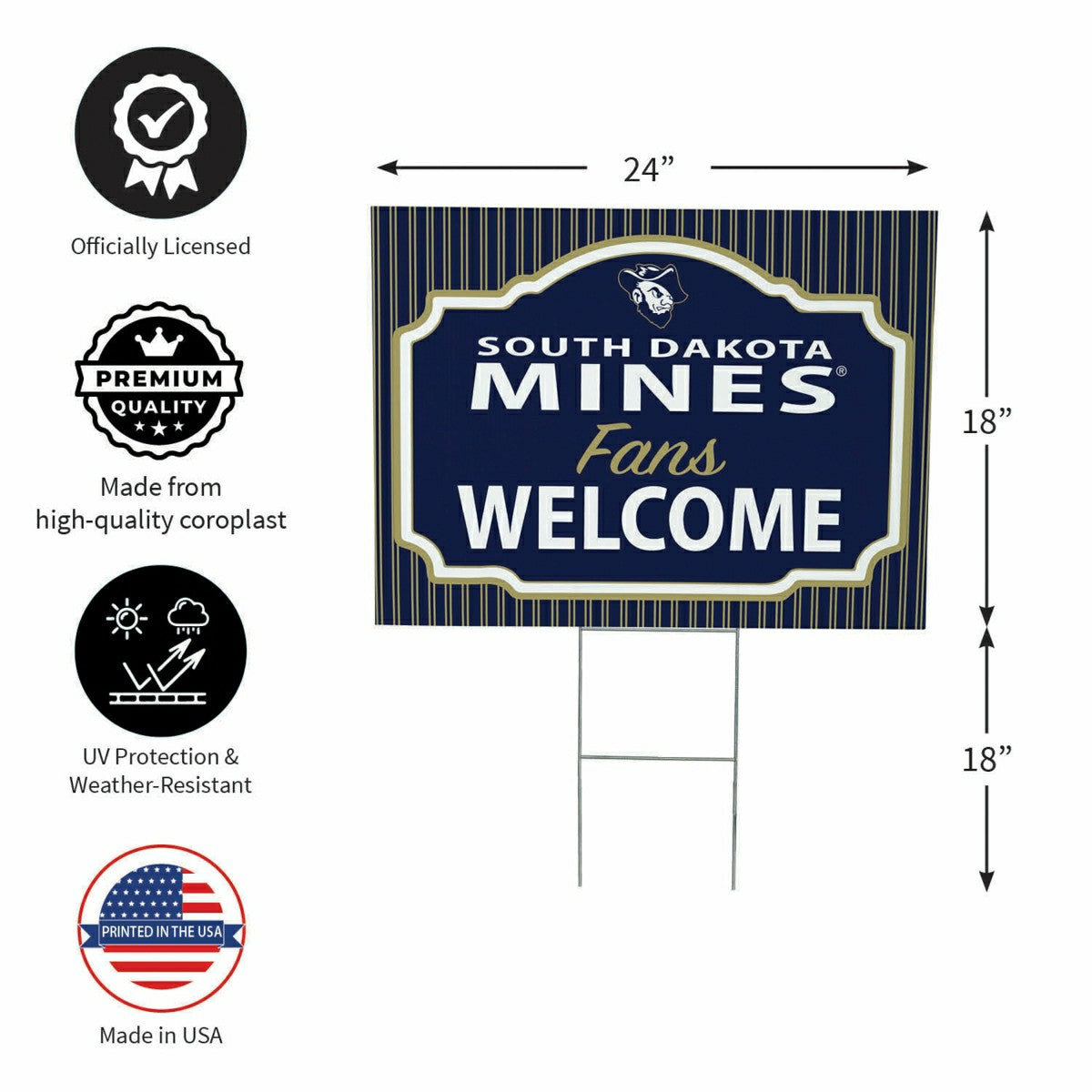 South Dakota School of Mines & Technology Coroplast Yard Sign, "Fans W - Collegiate Home
