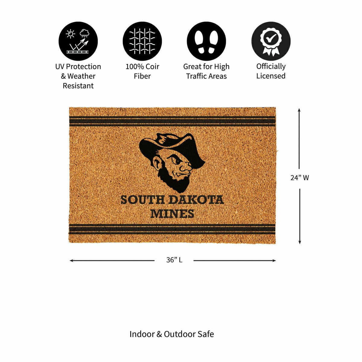 South Dakota School of Mines & Technology Large One Color Coir Mat, 36 - Collegiate