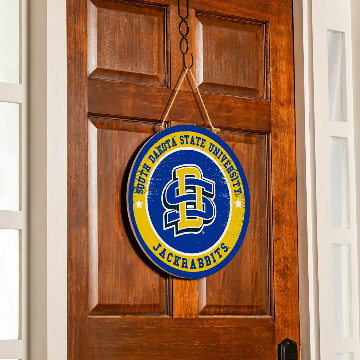South Dakota State University Round Door Décor with Hanging Rope, 18x1 - Collegiate Home
