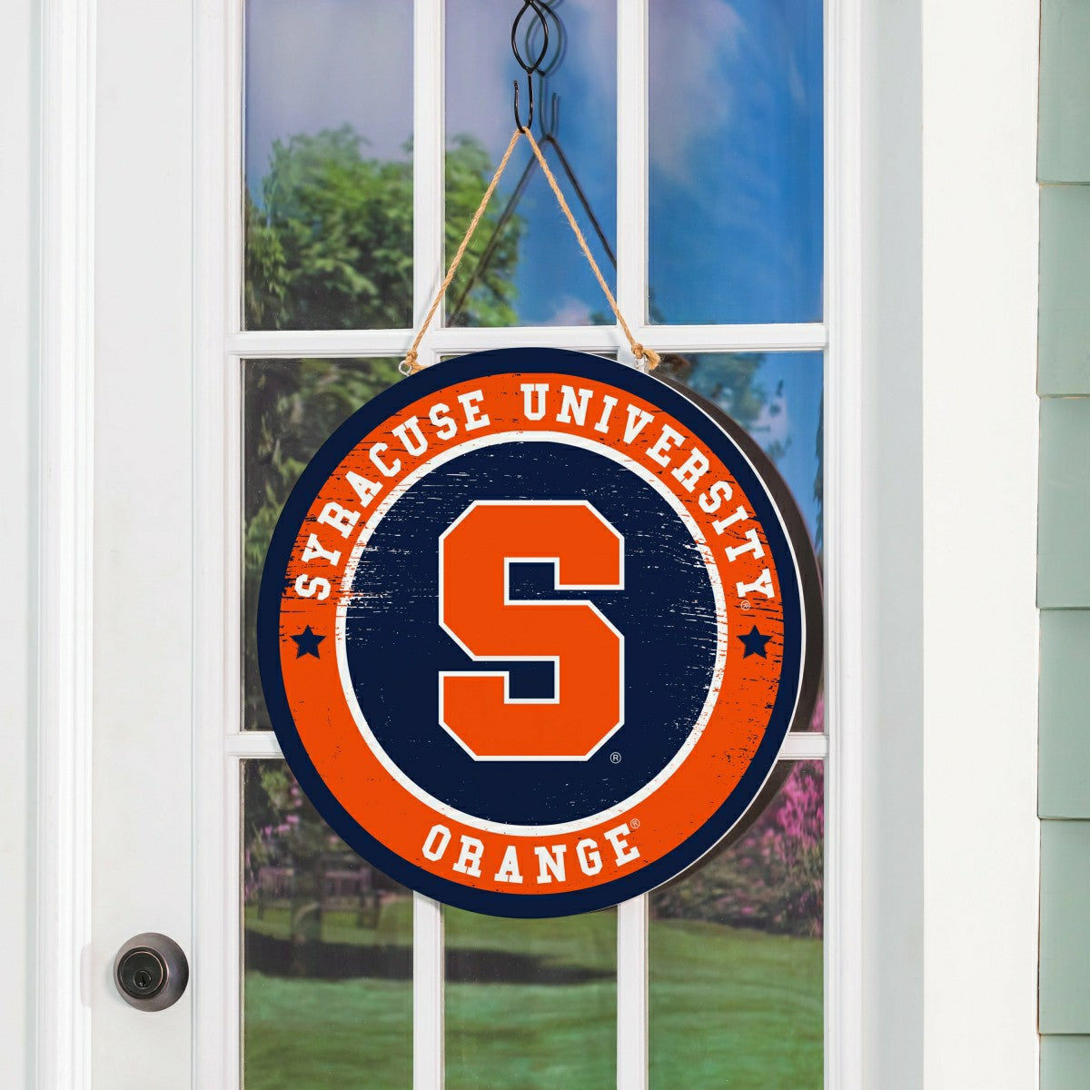 Syracuse University Round Door Décor with Hanging Rope, 18x18 - Collegiate Home