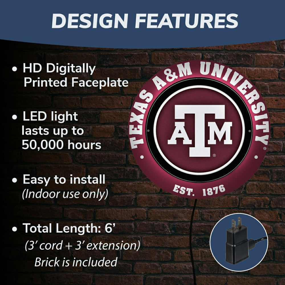 Texas A&M, Metal Lite, Round - Collegiate