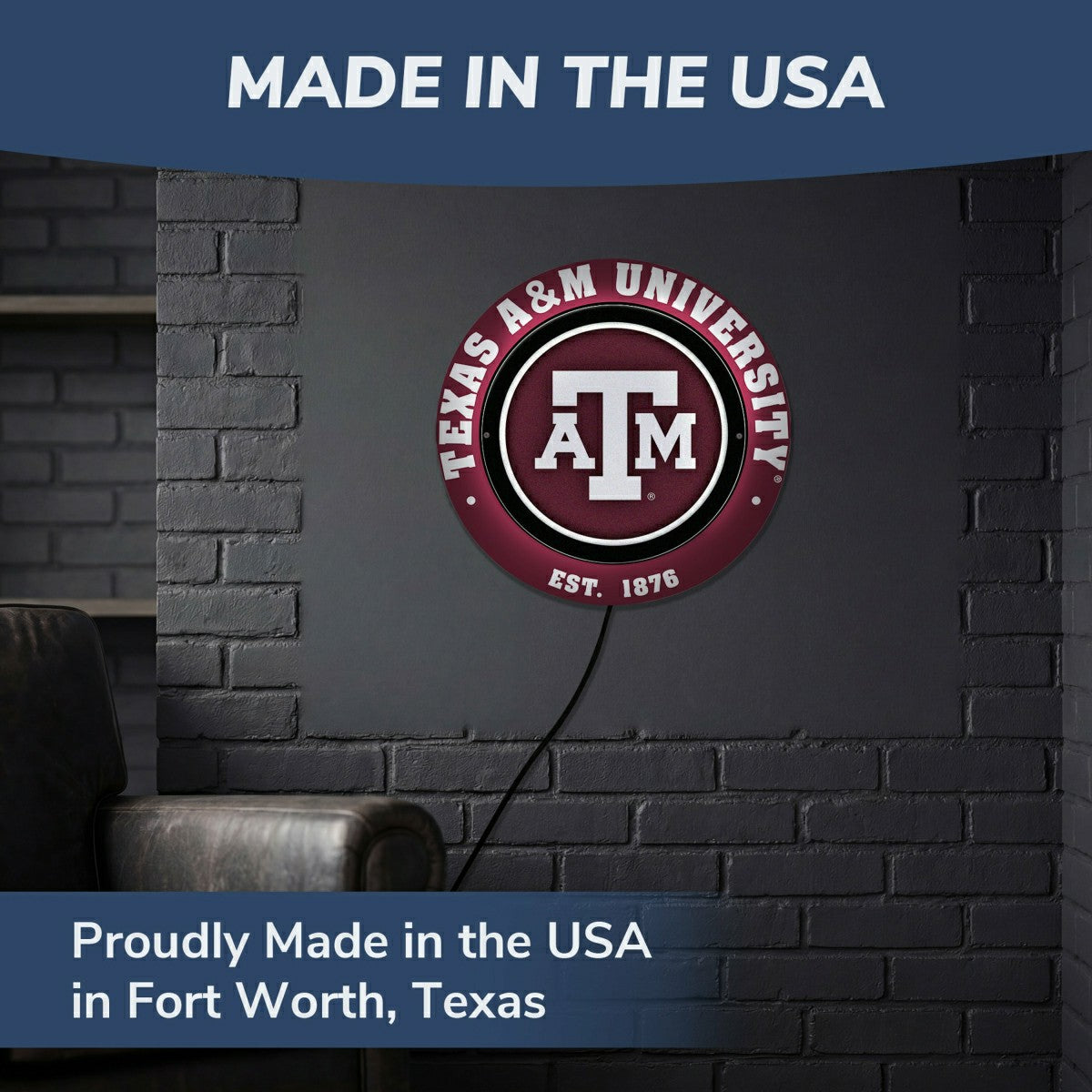 Texas A&M, Metal Lite, Round - Collegiate