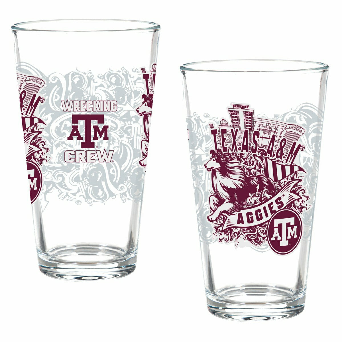 Texas A&M 16oz Glass pint, Set of 2 - Collegiate Home