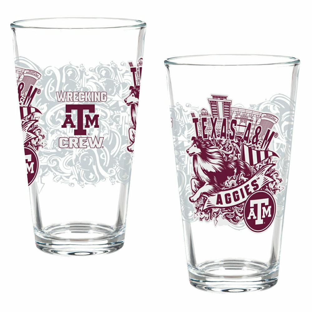 Texas A&M 16oz Glass pint, Set of 2 - Collegiate Home