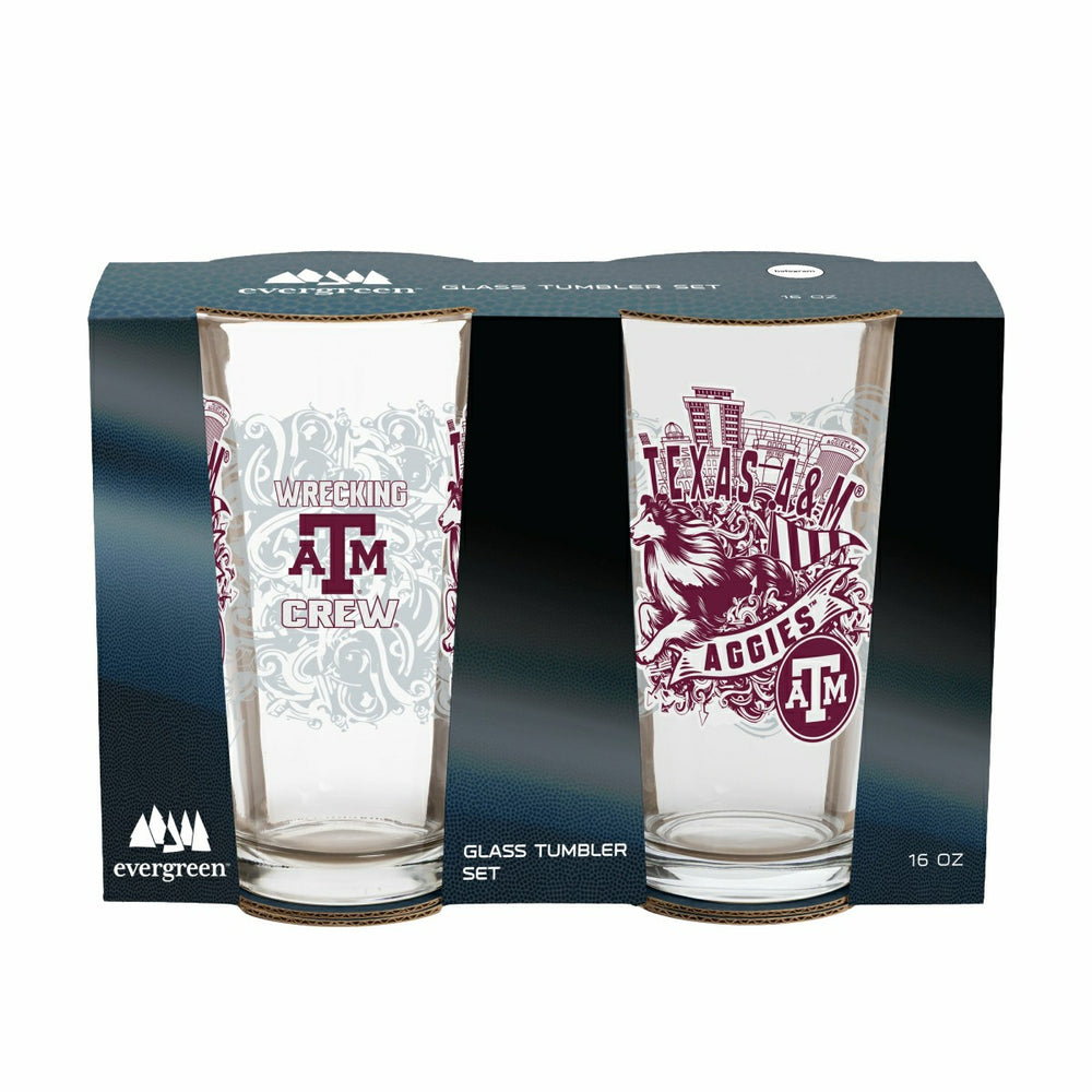 Texas A&M 16oz Glass pint, Set of 2 - Collegiate Home