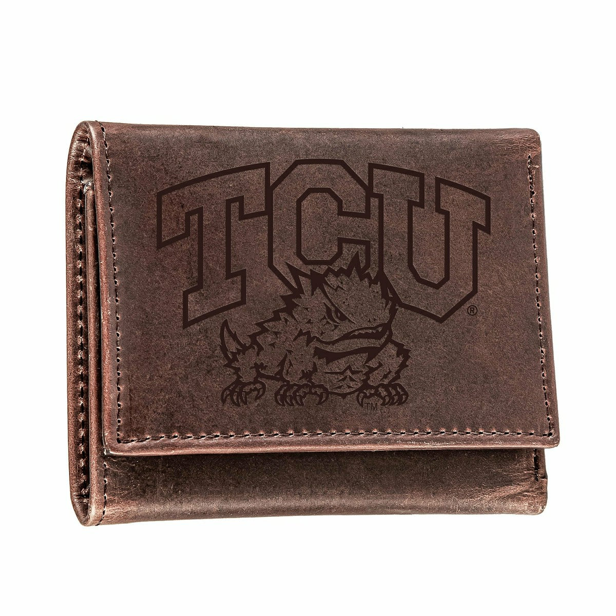 TCU, Tri-Fold Wallet, Brown, CH, 100% Genuine Leather - Collegiate Home