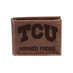TCU, Bi-Fold Wallet, Brown, CH, 100% Genuine Leather - Collegiate Home