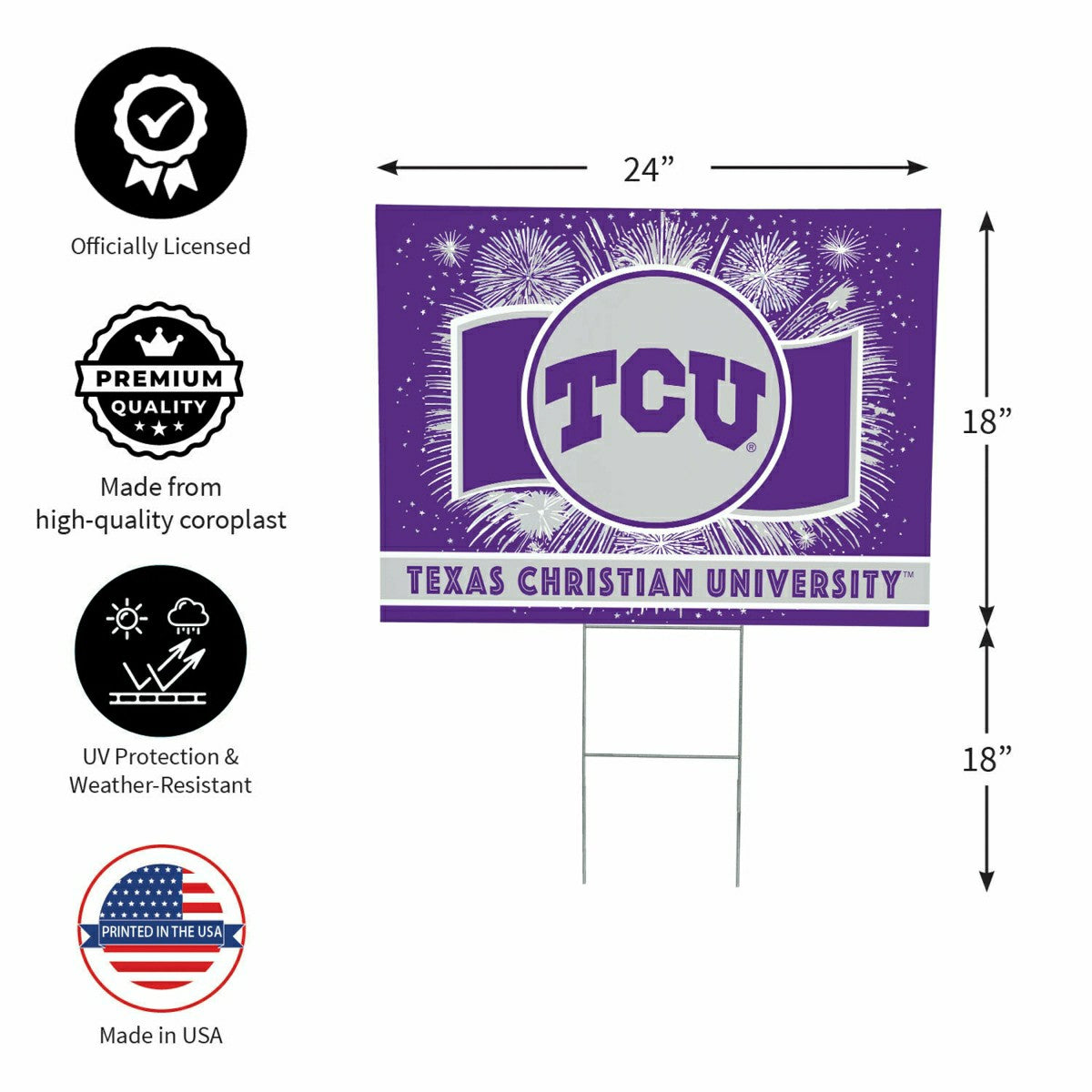 Texas Christian University Yard Sign, Patriotic - Collegiate Home