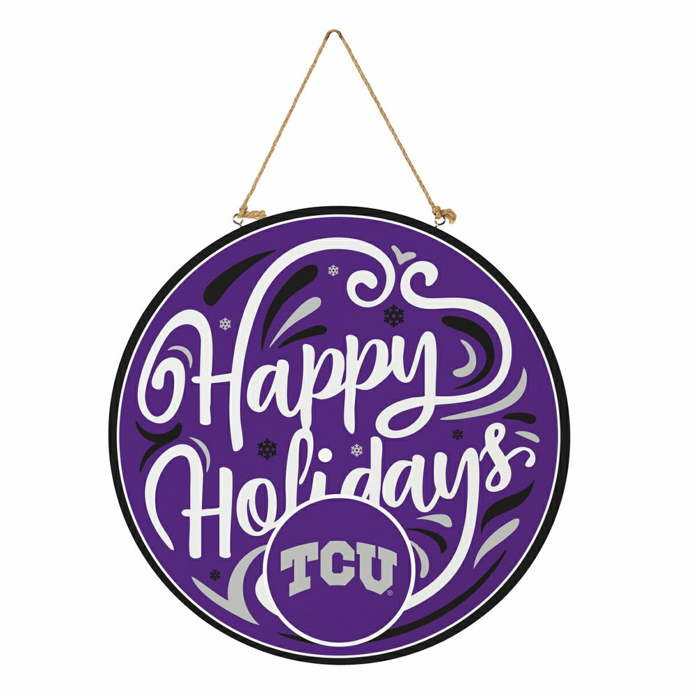 Texas Christian University Holiday Round Door Décor with Hanging Rope, - Collegiate Home