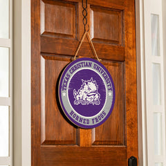 Texas Christian University Round Door Décor with Hanging Rope, 18x18 - Collegiate Home
