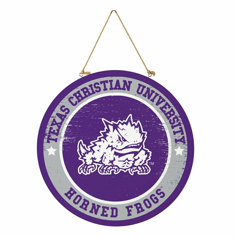 Texas Christian University Round Door Décor with Hanging Rope, 18x18 - Collegiate Home