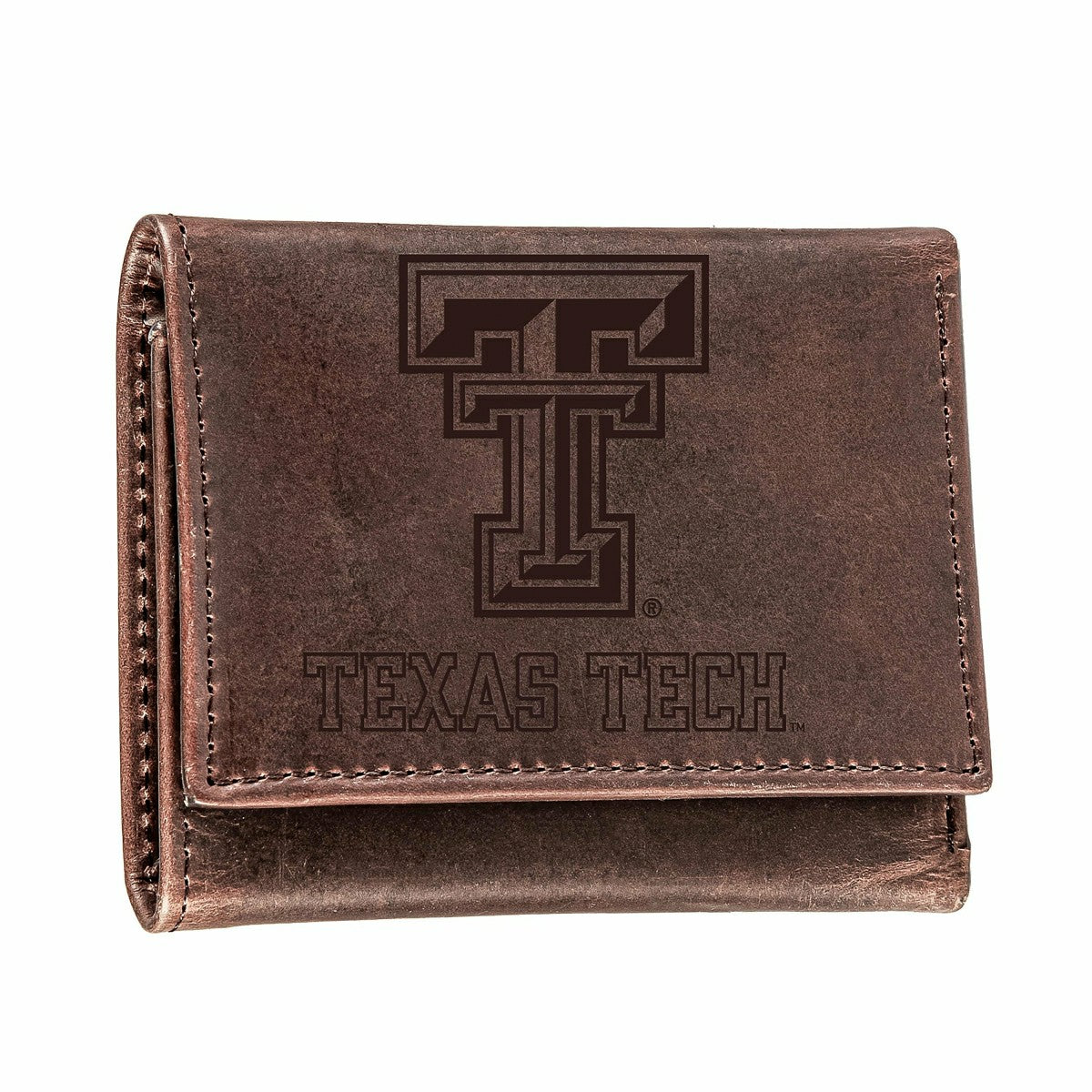 Texas Tech, Tri-Fold Wallet, Brown, CH, 100% Genuine Leather - Collegiate Home
