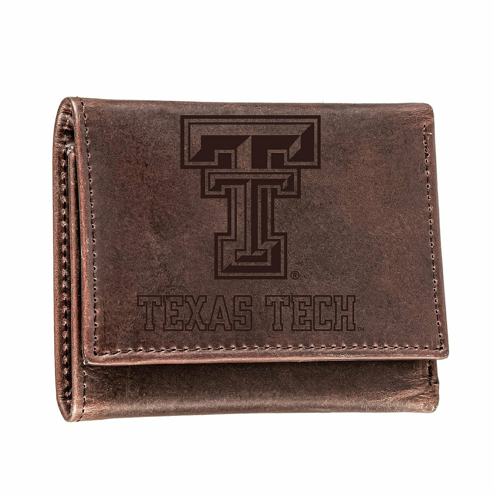 Texas Tech, Tri-Fold Wallet, Brown, CH, 100% Genuine Leather - Collegiate Home
