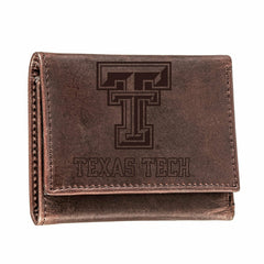 Texas Tech, Tri-Fold Wallet, Brown, CH, 100% Genuine Leather - Collegiate Home