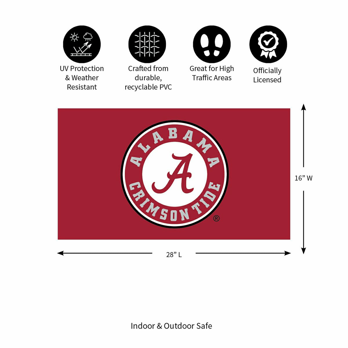 Full Color PVC Mat, 16" x 28", University of Alabama - Collegiate