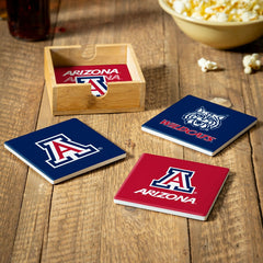 University of Arizona Ceramic Coasters Set, 4pcs with Wood Caddy - Collegiate Home
