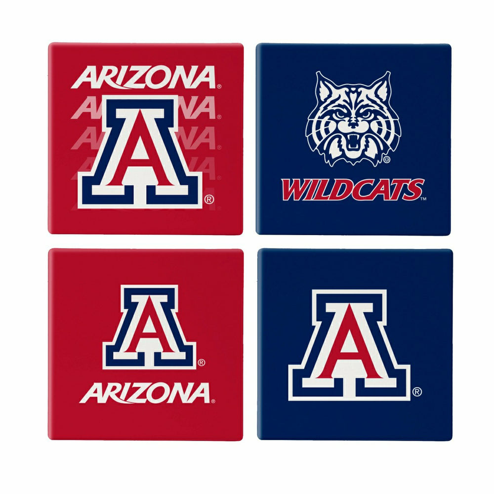 University of Arizona Ceramic Coasters Set, 4pcs with Wood Caddy - Collegiate Home