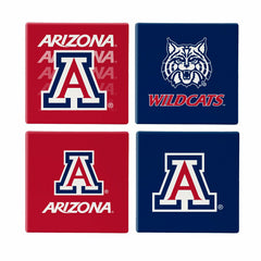 University of Arizona Ceramic Coasters Set, 4pcs with Wood Caddy - Collegiate Home