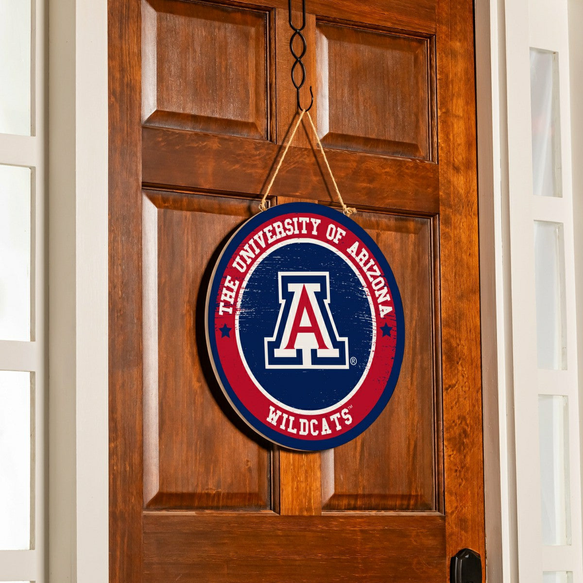 University of Arizona Round Door Décor with Hanging Rope, 18x18 - Collegiate Home
