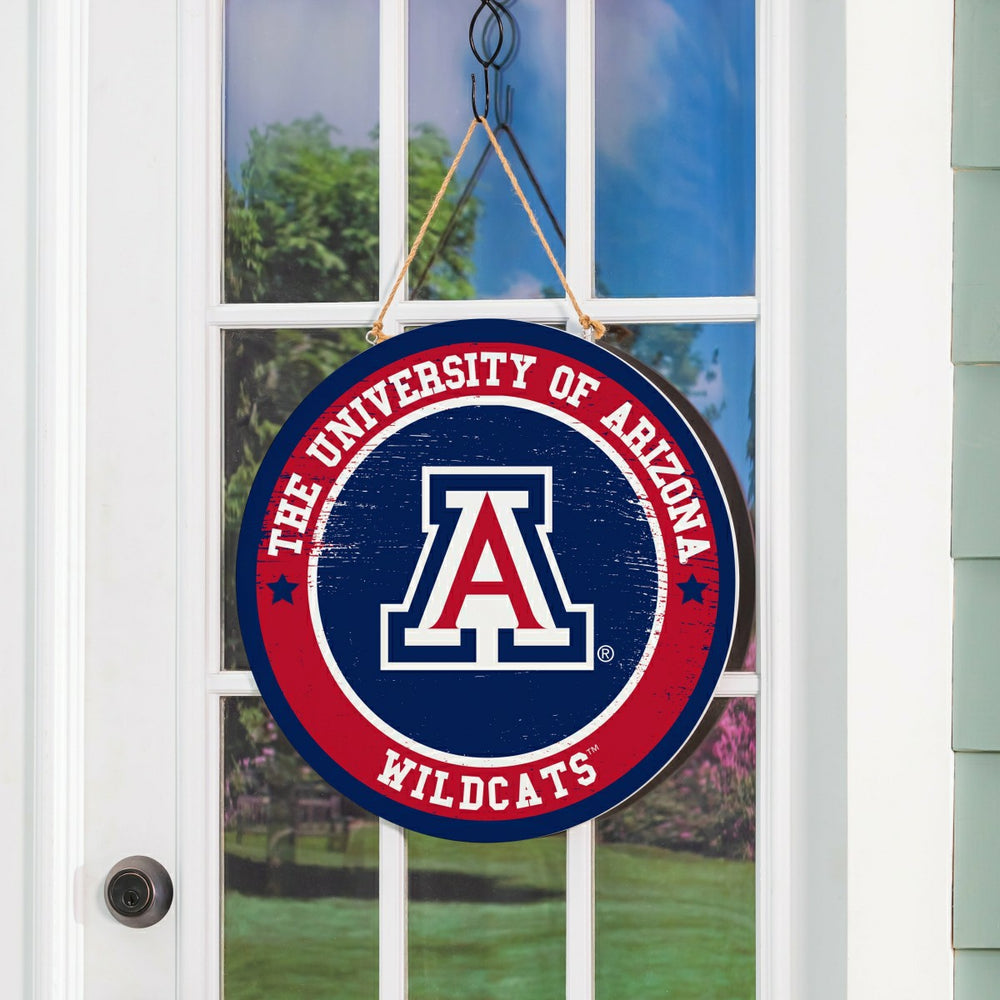 University of Arizona Round Door Décor with Hanging Rope, 18x18 - Collegiate Home