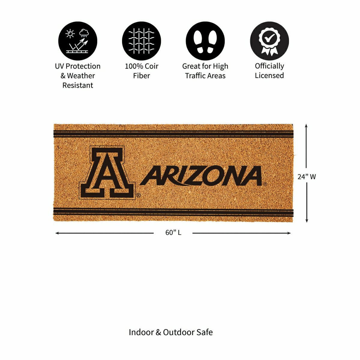 University of Arizona Extra Large One Color Coir Mat, 60"x24" - Collegiate