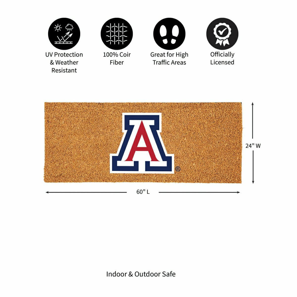University of Arizona Extra Large Full Color Coir Mat, 60"x24" - Collegiate