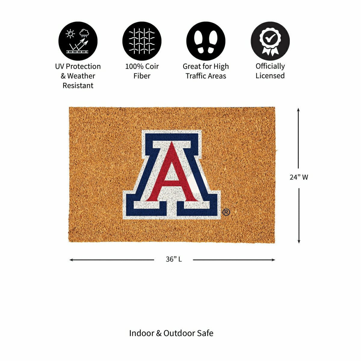 University of Arizona Large Full Color Coir Mat, 36"x24" - Collegiate