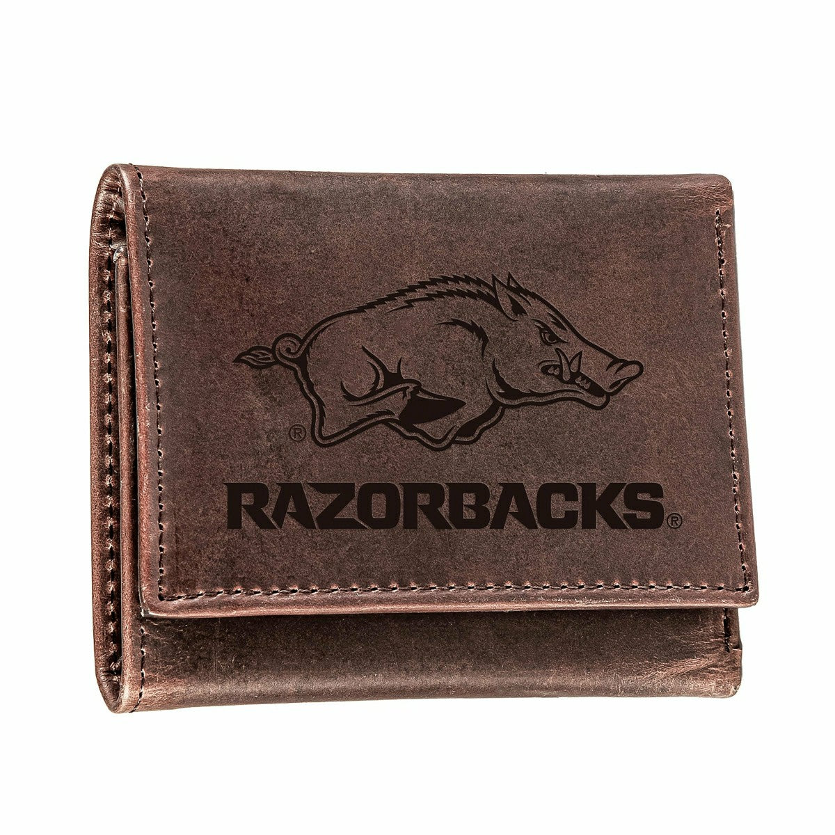 University of Arkansas, Tri-Fold Wallet, Brown, CH, 100% Genuine Leath - Collegiate Home