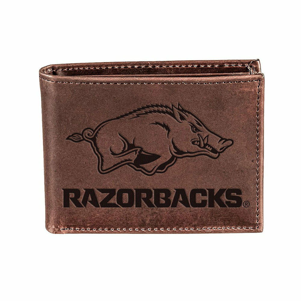 University of Arkansas, Bi-Fold Wallet, Brown, CH, 100% Genuine Leathe - Collegiate Home