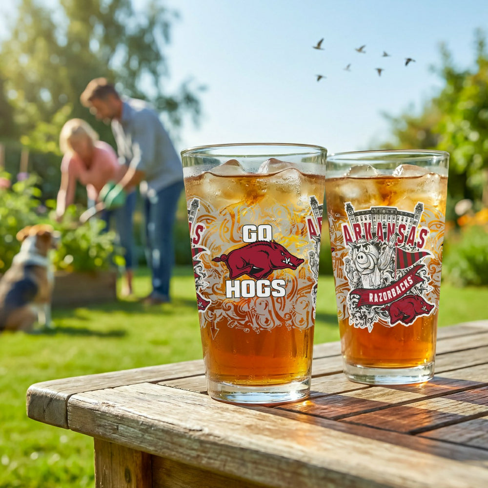 University of Arkansas 16oz Glass pint, Set of 2 - Collegiate Home