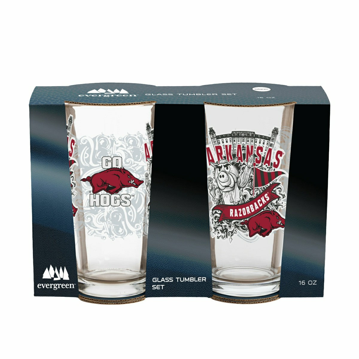 University of Arkansas 16oz Glass pint, Set of 2 - Collegiate Home