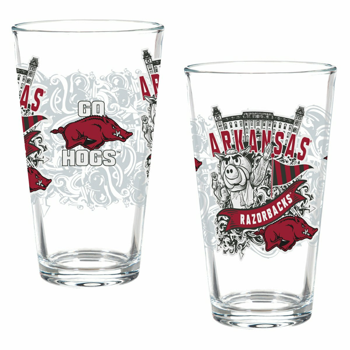 University of Arkansas 16oz Glass pint, Set of 2 - Collegiate Home