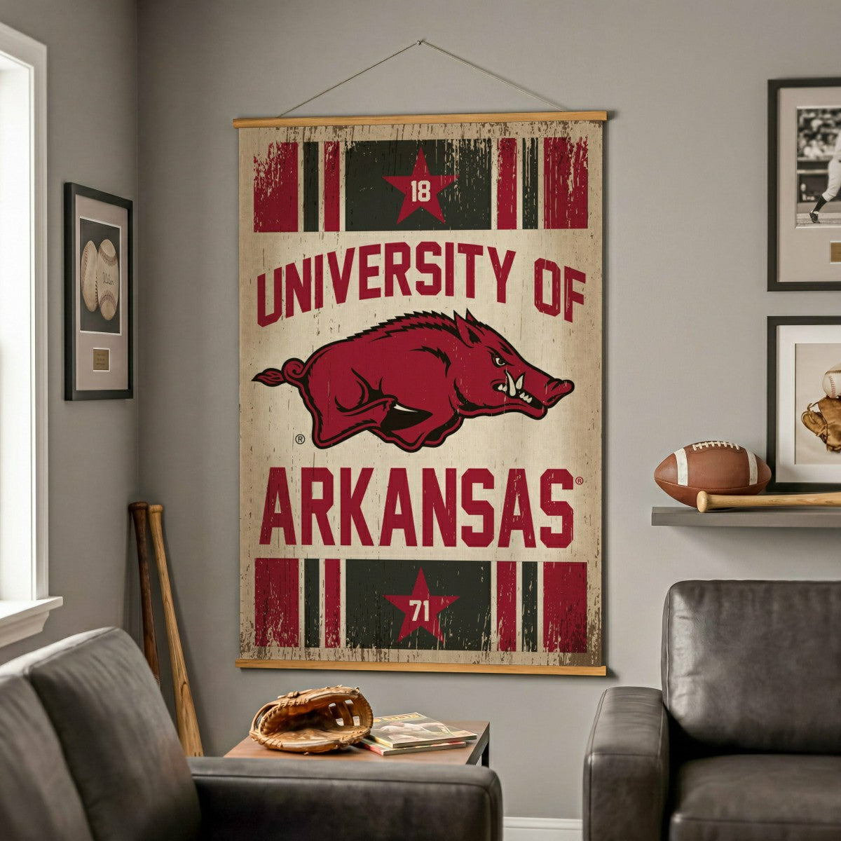 University of Arkansas, Canvas Wall Tapestry, Large, 54x36 - Collegiate Home