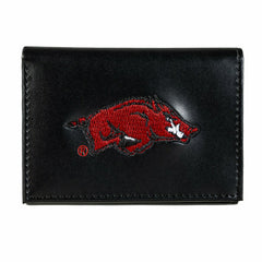 University of Arkansas Black Tri-Fold Embroidered Wallet w/ RFID Blocking - Collegiate Home