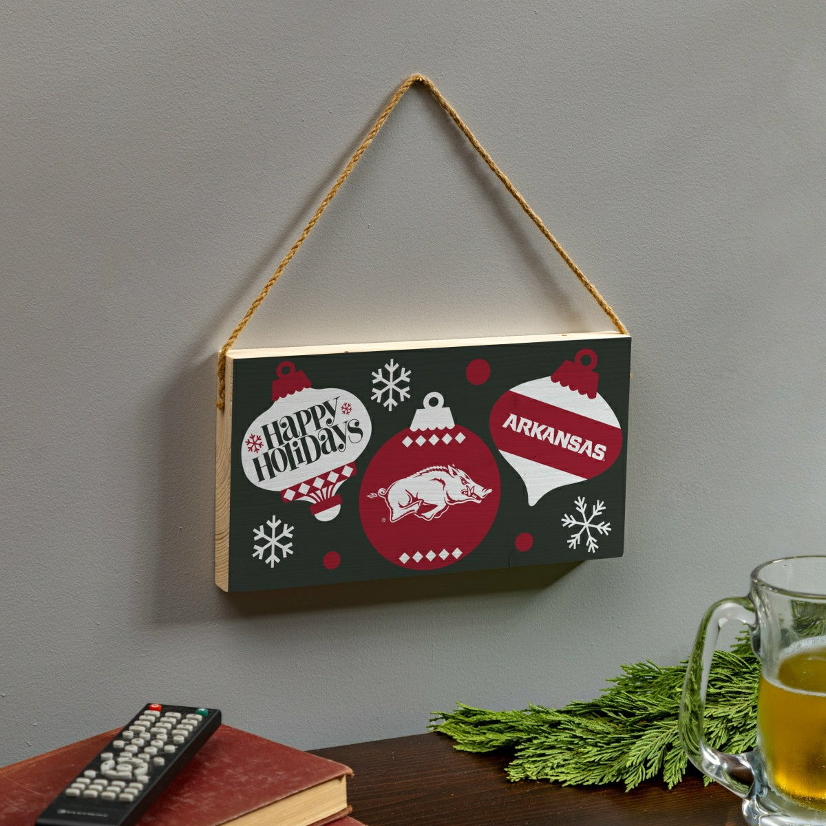 University of Arkansas Holiday Wood Wall Sign, 6x11 - Collegiate Home