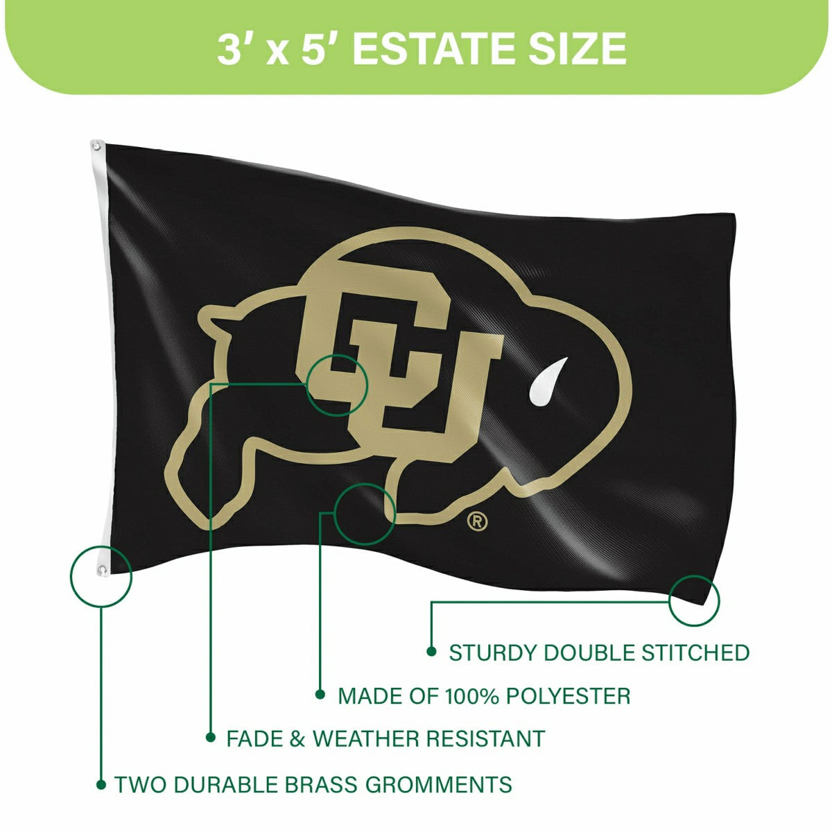 University of Colorado Single Sided Flag w/ 2 Grommets, 3'x5' - Collegiate Home