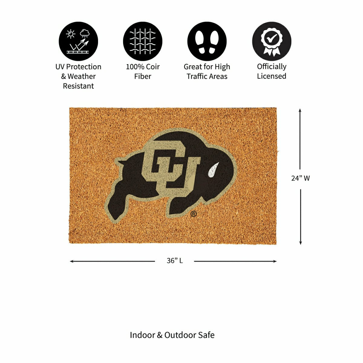 University of Colorado Large Full Color Coir Mat, 36"x24" - Collegiate