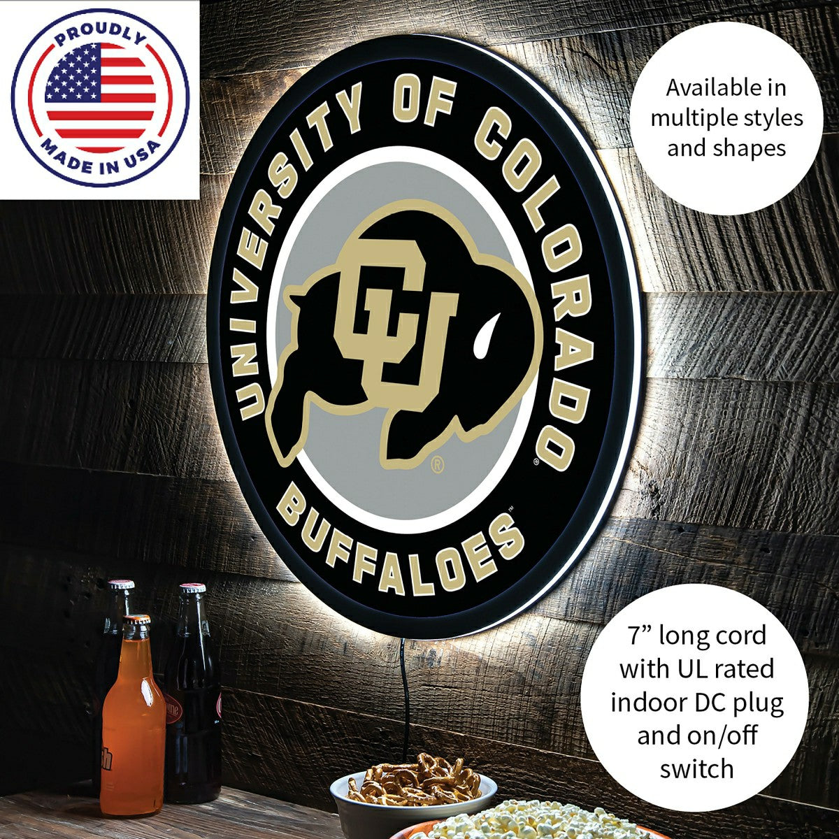 LED Wall Decor, Round, University of Colorado - Collegiate Home